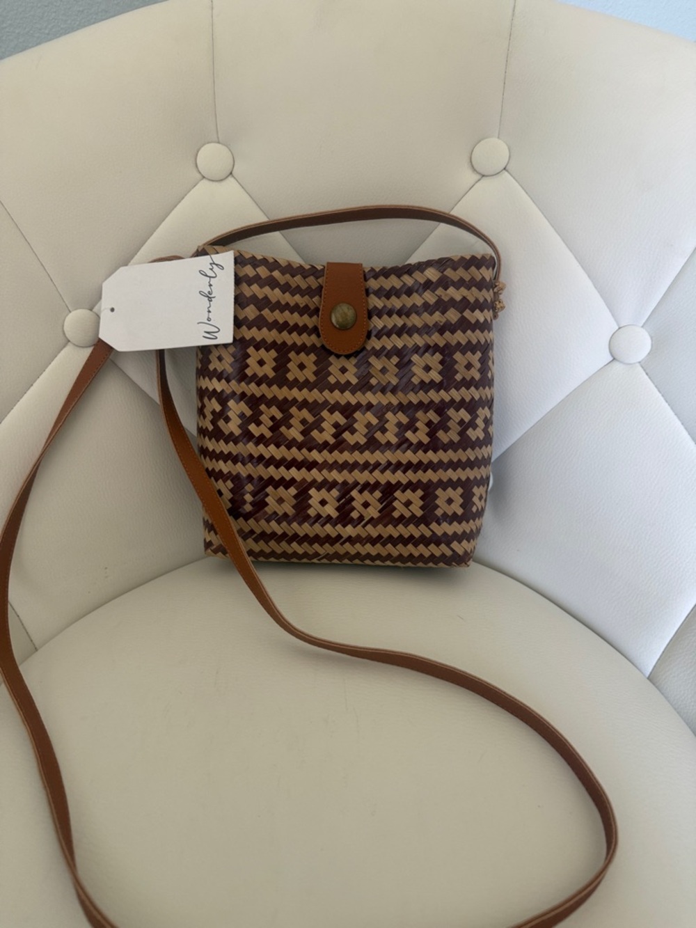 Belk Woven Straw Braided Crossbody Bag in Brown Beige Pattern - Picture 5 of 11